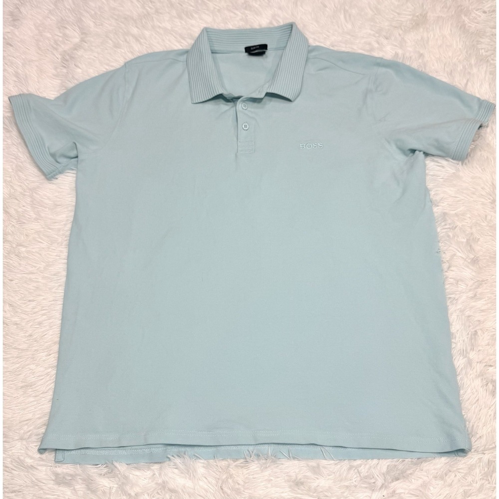 BOSS Hugo Boss Men XXL Slim Fit Light Blue Short Sleeve Polo Shirt